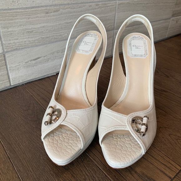 Authentic Dior White Faux-snake Slingback Heels - Picture 2 of 9